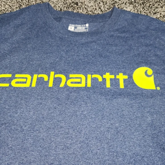 Carhartt Mens Medium Navy Blue/ Green Carhartt Logo Loose Fit Short Sleeve Shirt - Picture 4 of 8